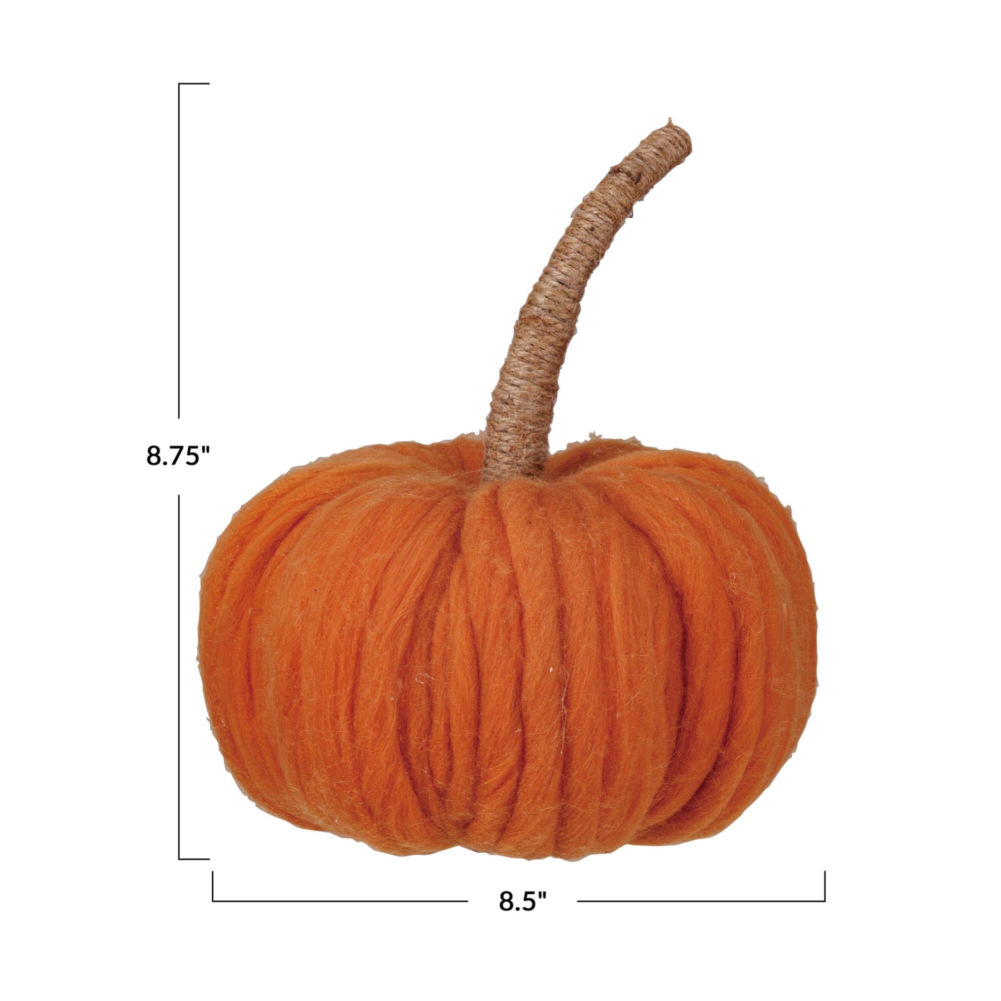 Hello Honey® 8.75" Orange Wide Wool Pumpkin with Jute Wrapped Stem